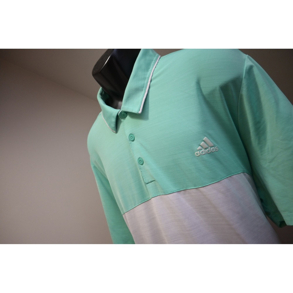 Adidas‎ Golf Polo Shirt Mens 2XL Mint Green Colorblock Performance Excellent